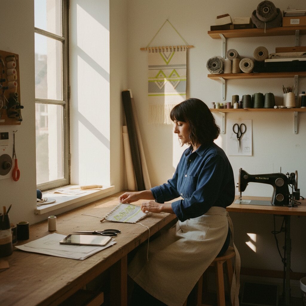 Portrait environnemental de Giulia dans son atelier